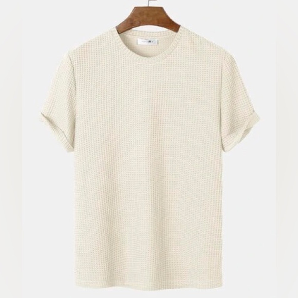 Mens Plain Texture Knitted Waffle Short Sleeve T-Shirt
